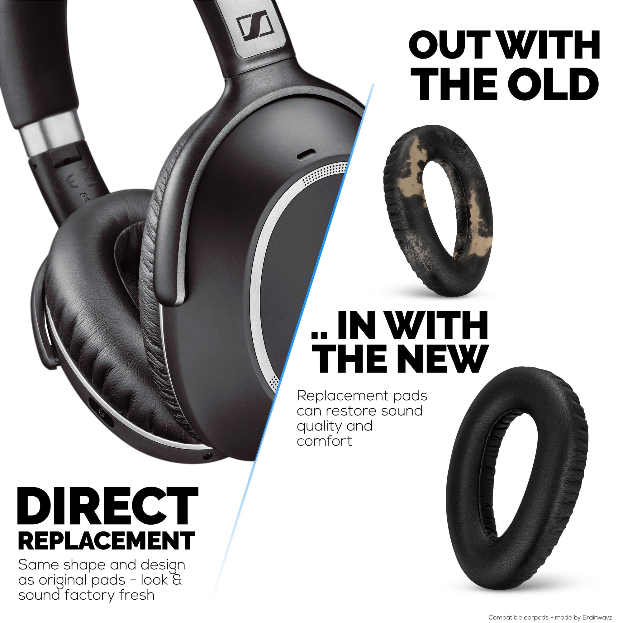 Replacement Earpads for Sennheiser PXC480, PXC550, PXC 550-II, MB660 UC, MB 660 MC Headphones, Soft PU Leather Cushions, Easy Quick Installation