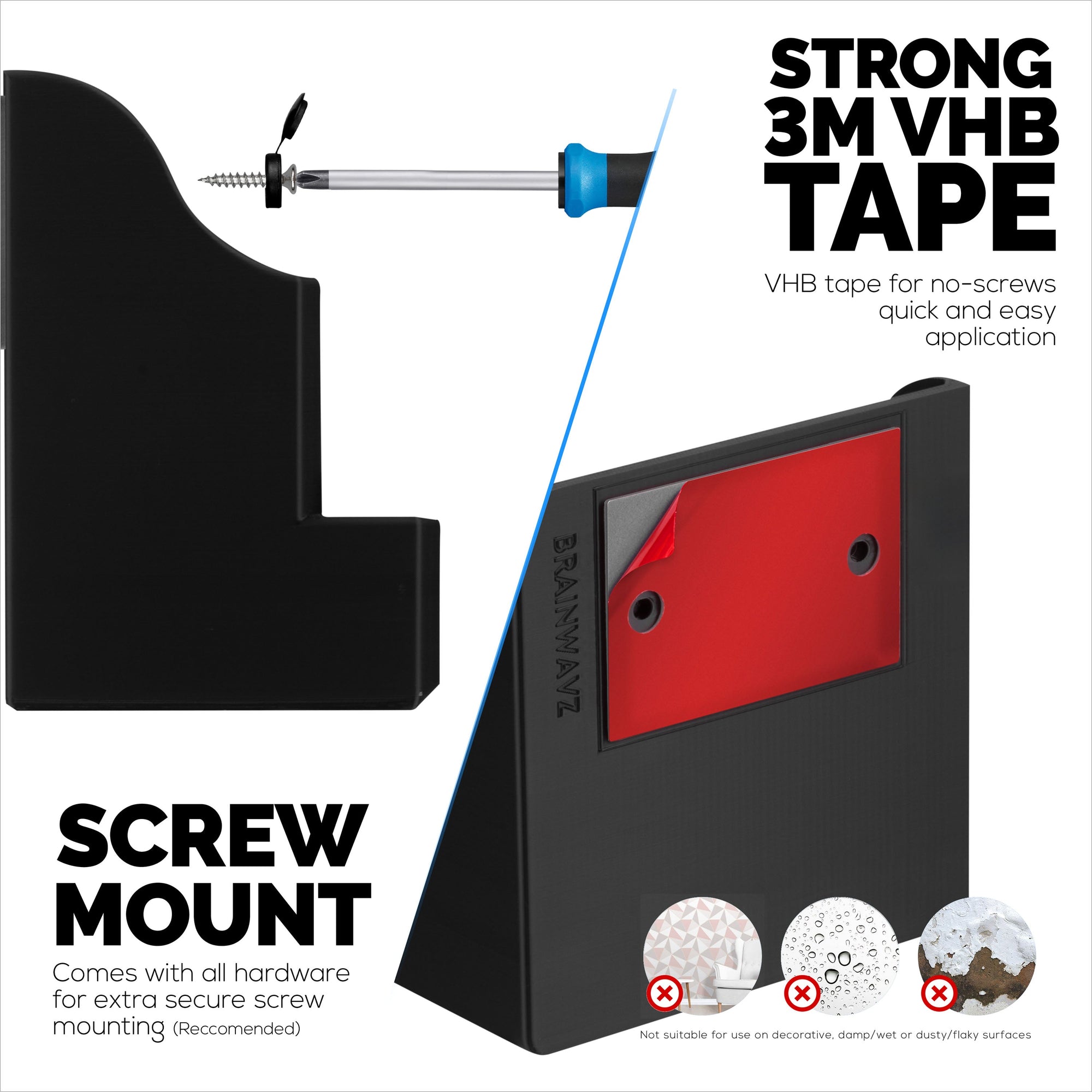 Adhesive Remote Control Wall Mount Holder, Easy To Install, Holds upto 4 Remotes & Storage for Phones, Pens & More