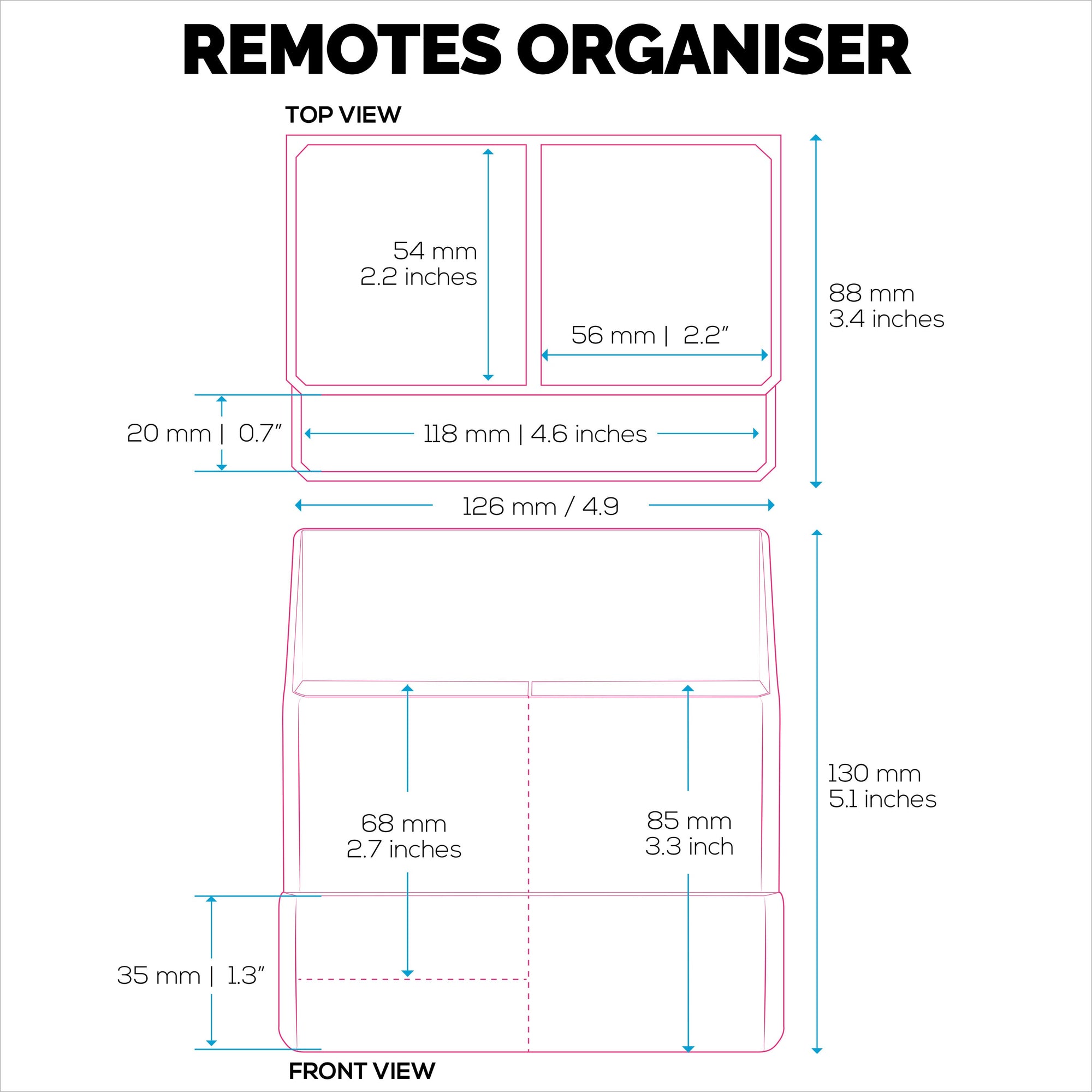 Adhesive Remote Control Wall Mount Holder, Easy To Install, Holds upto 4 Remotes & Storage for Phones, Pens & More