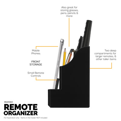 Adhesive Remote Control Wall Mount Holder, Easy To Install, Holds upto 4 Remotes & Storage for Phones, Pens & More