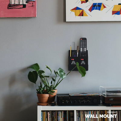 Adhesive Remote Control Wall Mount Holder, Easy To Install, Holds upto 4 Remotes & Storage for Phones, Pens & More