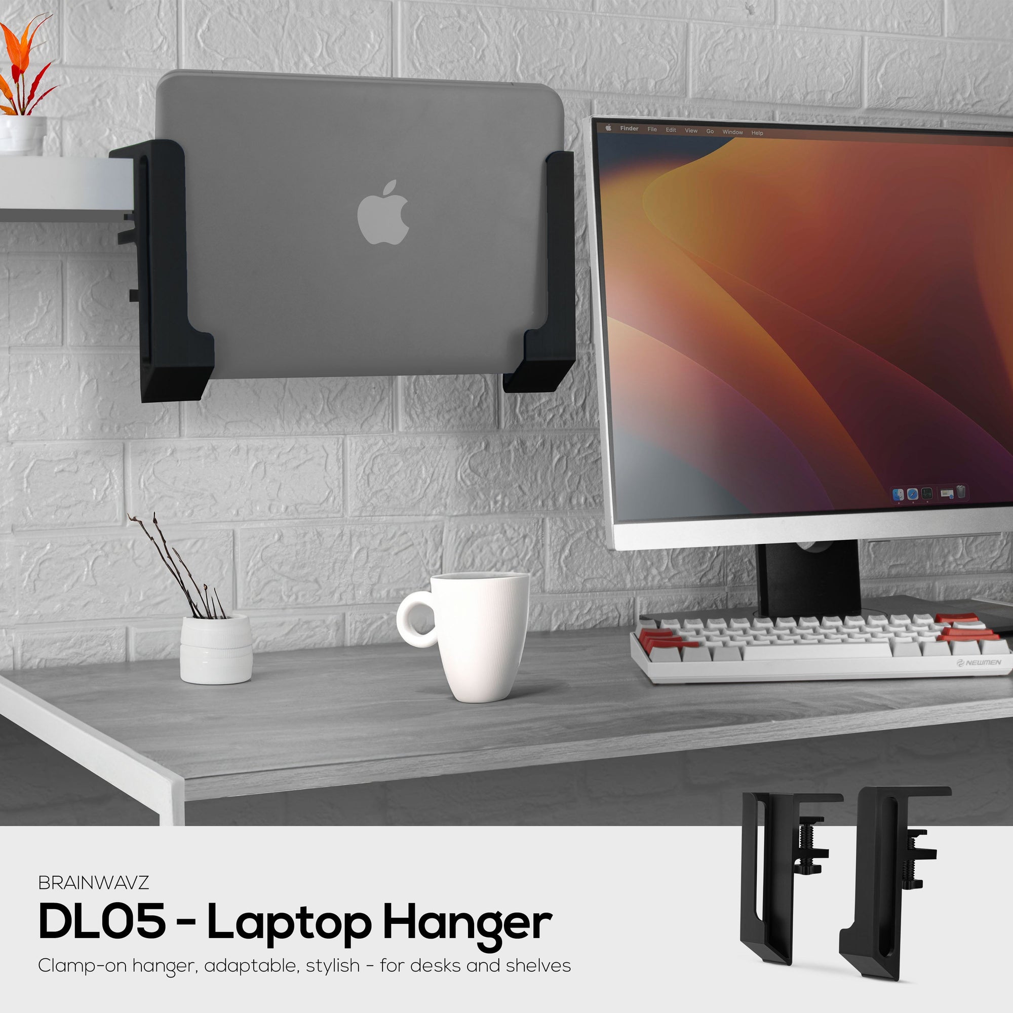 Laptop Holder for Side of Desk, 1.2" / 31mm, Adjustable Width, Ideal for Macbooks, Surface, Keyboards, Switch, Tablets & More