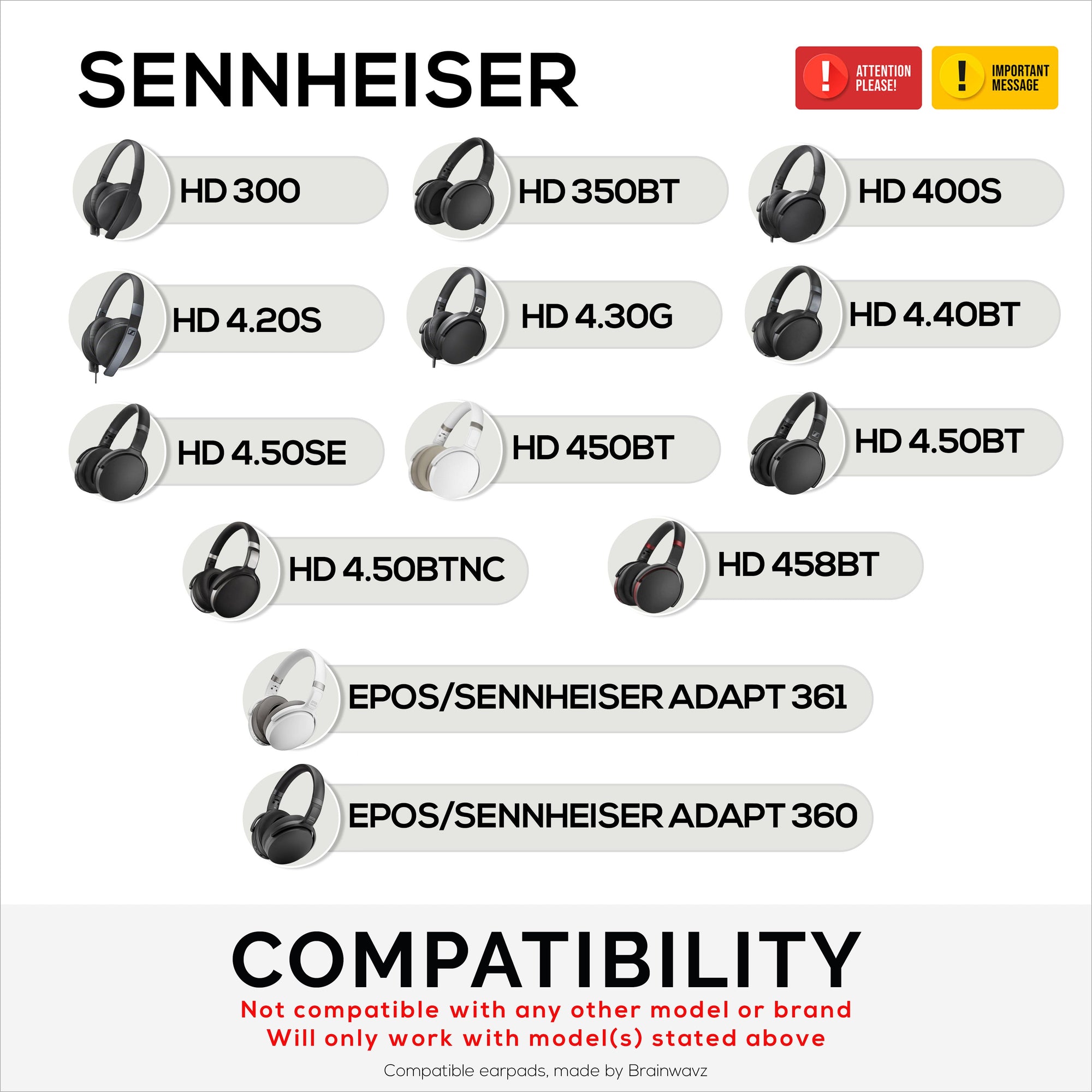 Replacement Earpads for Sennheiser HD4.50BT HD4.50BTNC HD450BT HD4.50SE HD4.40BT HD4.30G HD4.20S HD458BT HD450 HD400S HD 350BT. Soft PU Leather + Memory Foam