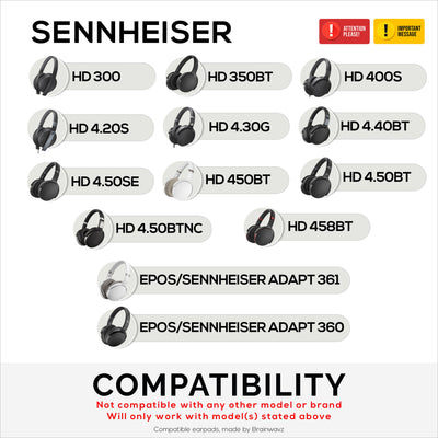 Replacement Earpads for Sennheiser HD4.50BT HD4.50BTNC HD450BT HD4.50SE HD4.40BT HD4.30G HD4.20S HD458BT HD450 HD400S HD 350BT. Soft PU Leather + Memory Foam