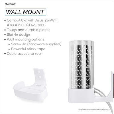 Adhesive Wall Mount for Asus ZenWifi XT8, XT9 & CT8 WiFi Router, Easy To Install Holder, Stick On & Screw In Mounting