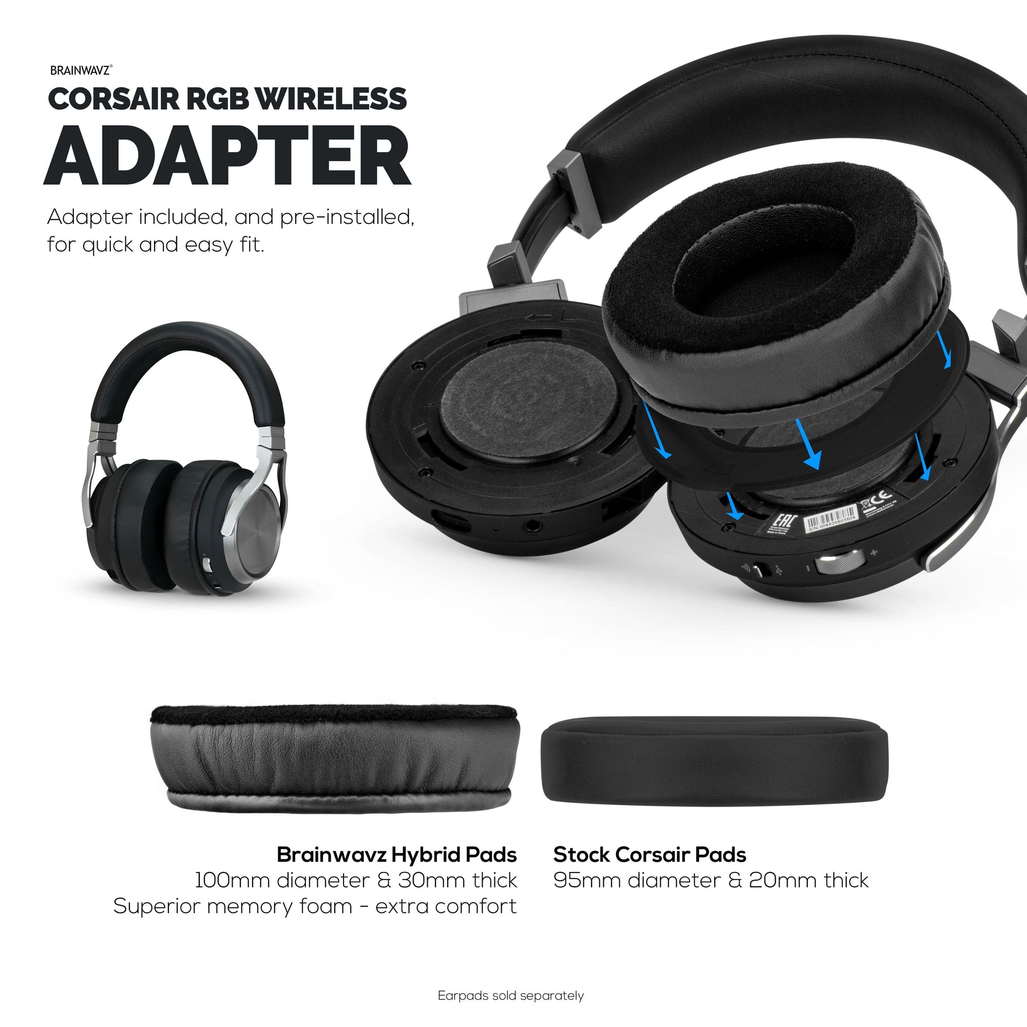 Hybrid Thick Earpads for Corsair Virtuoso RGB Headset (Wireless/XT/SE) - Memory Foam with Velour & PU Leather Hybrid Material