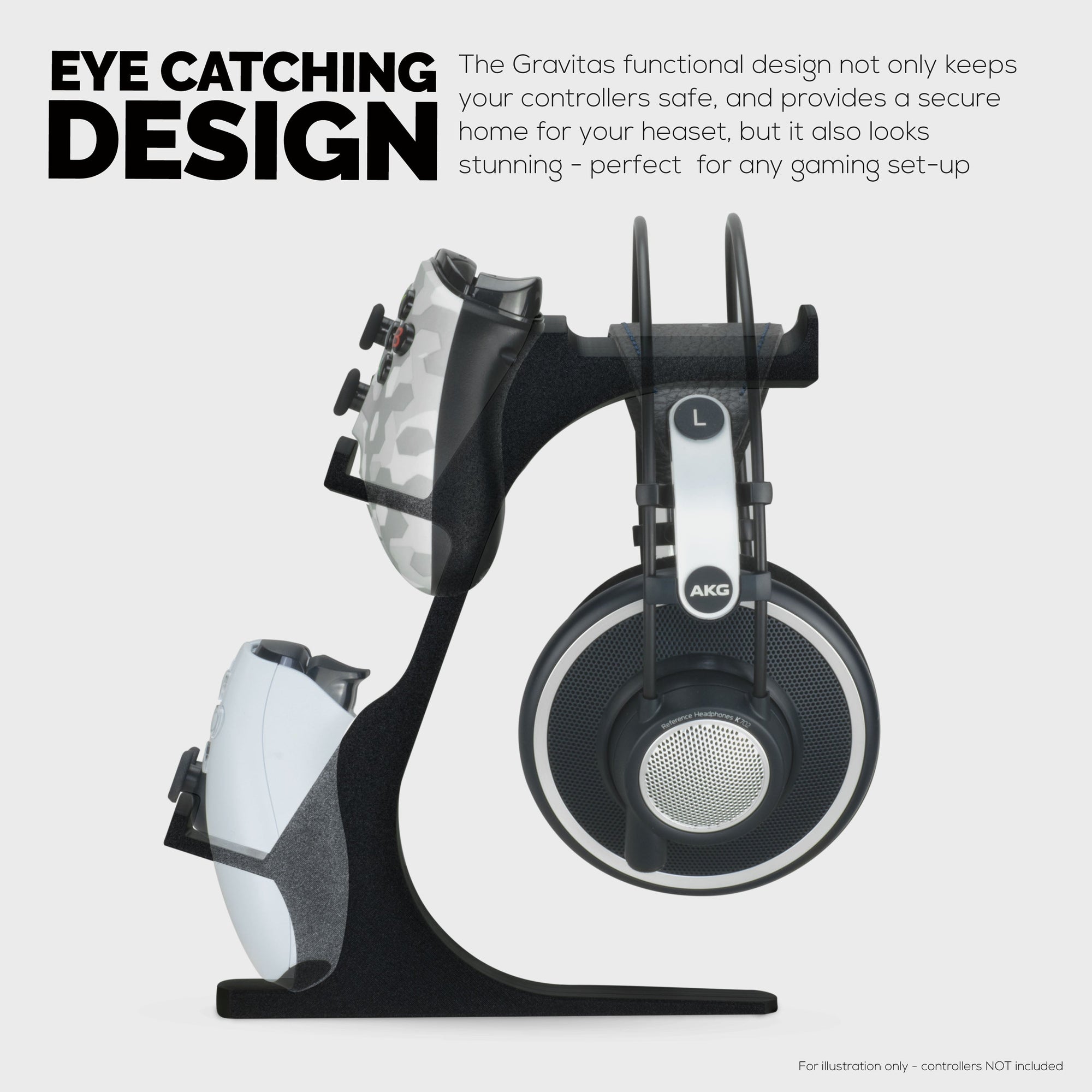 The Gravitas - Headphone Stand & Game Controller Holder for Desks - Universal Design for All Types Of Headsets & Gamepads
