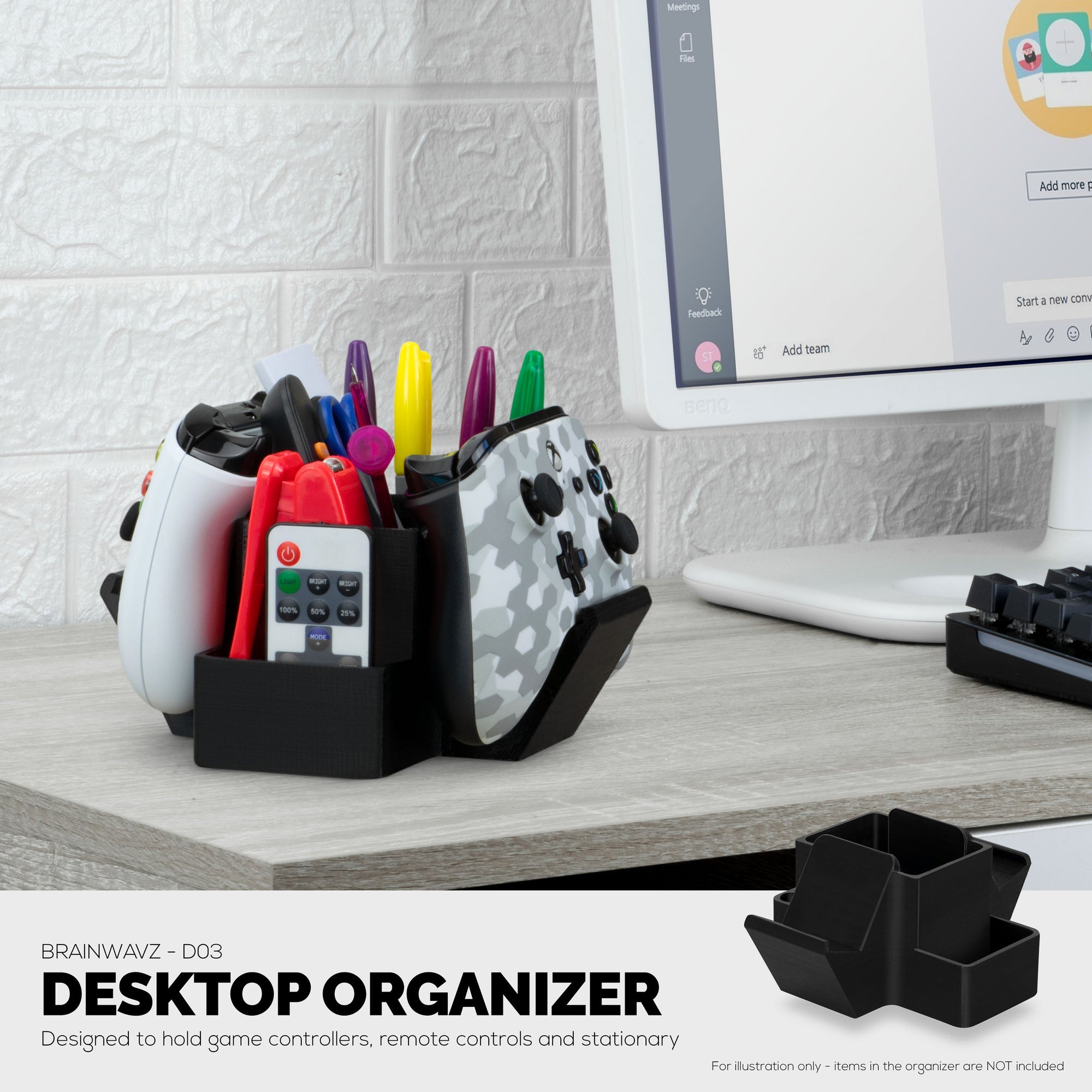 Dual Game Controller, TV Remote & Pen Desk Organizer, Reduce Desktop Clutter, Ideal for Side & Tea Tables, Suitable for All Types of Gamepads, Ample Storage for Stationary & More (D03)