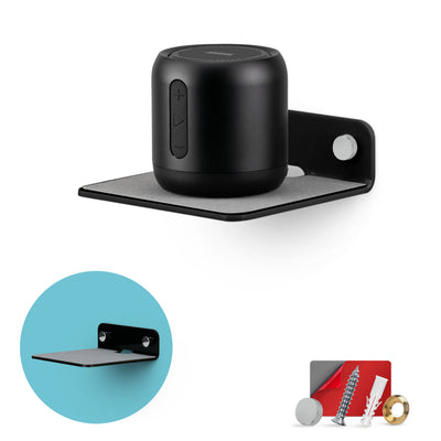 4" Small Floating Shelf Bluetooth Speaker Stand, Adhesive & Screw Wall Mount, Anti Slip, for Cameras, Baby Monitors, Webcam, Router & More