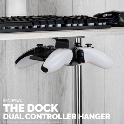 The Dock - Dual Under Desk Game Controller Hanger for Xbox, PS5/PS4, Universal Mount, No Mess & Easy to Install