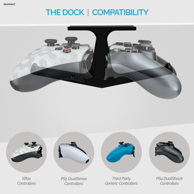 The Dock - Dual Under Desk Game Controller Hanger for Xbox, PS5/PS4, Universal Mount, No Mess & Easy to Install