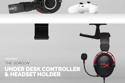The Gorgon - Under Desk Headphone & Game Controller Hanger Mount - Suitable for Xbox, PS5/PS4, Universal Adhesive Mount, No Screws