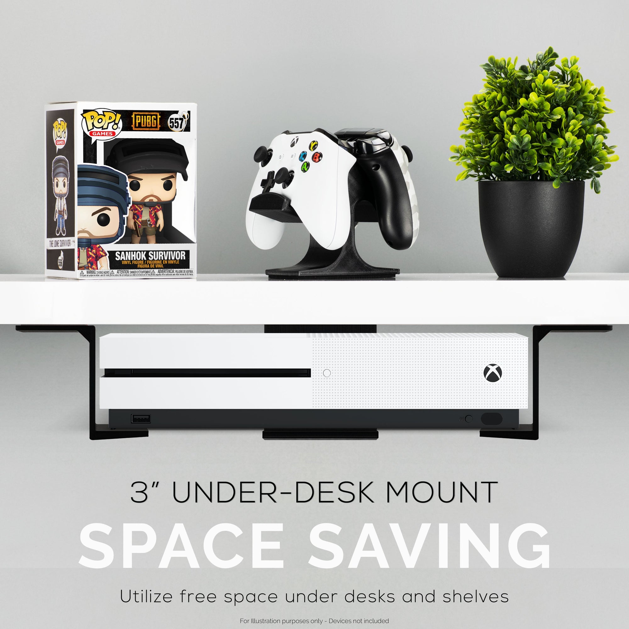 3" Under Desk Laptop & Device Holder Mount, Adhesive & Screw In, Devices upto 3" Like Small Computers Laptops Macbook Surface Keyboard Routers Modems Cable Box Network Switch & More