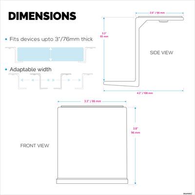 3" Under Desk Laptop & Device Holder Mount, Adhesive & Screw In, Devices upto 3" Like Small Computers Laptops Macbook Surface Keyboard Routers Modems Cable Box Network Switch & More