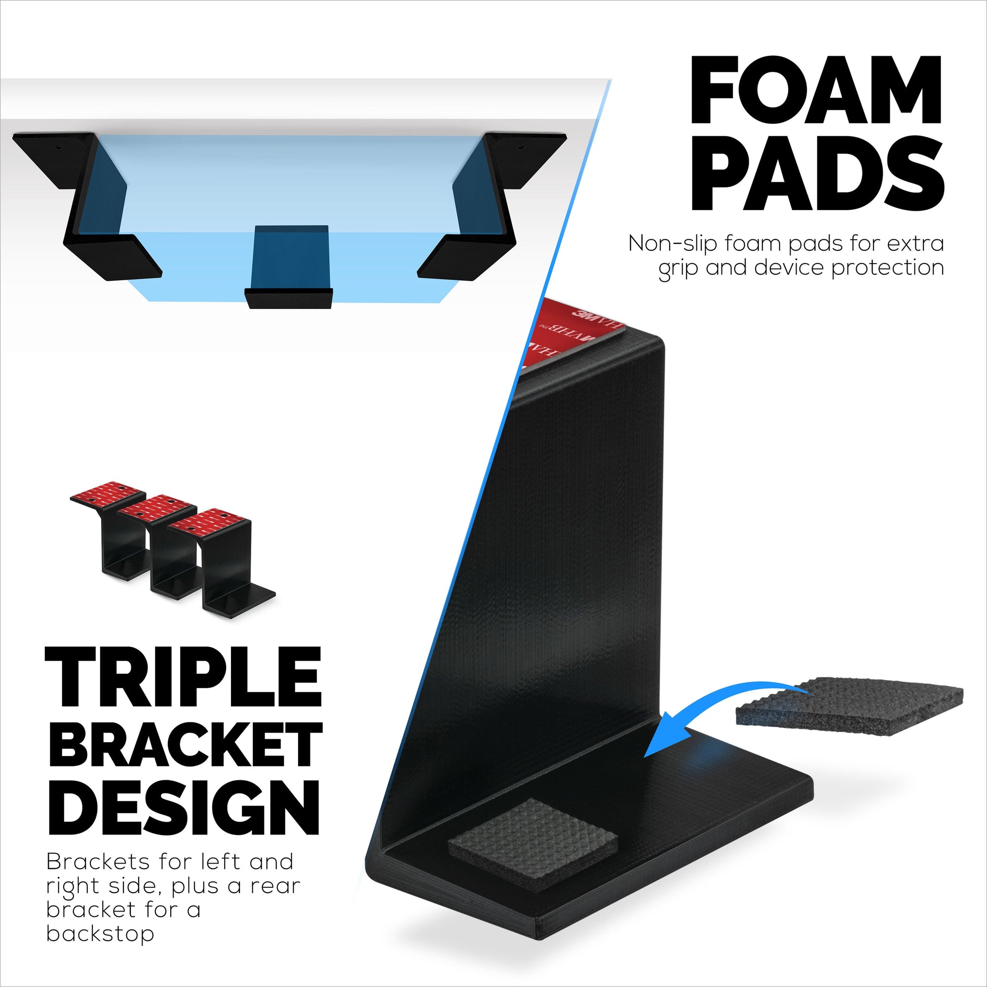 3" Under Desk Laptop & Device Holder Mount, Adhesive & Screw In, Devices upto 3" Like Small Computers Laptops Macbook Surface Keyboard Routers Modems Cable Box Network Switch & More