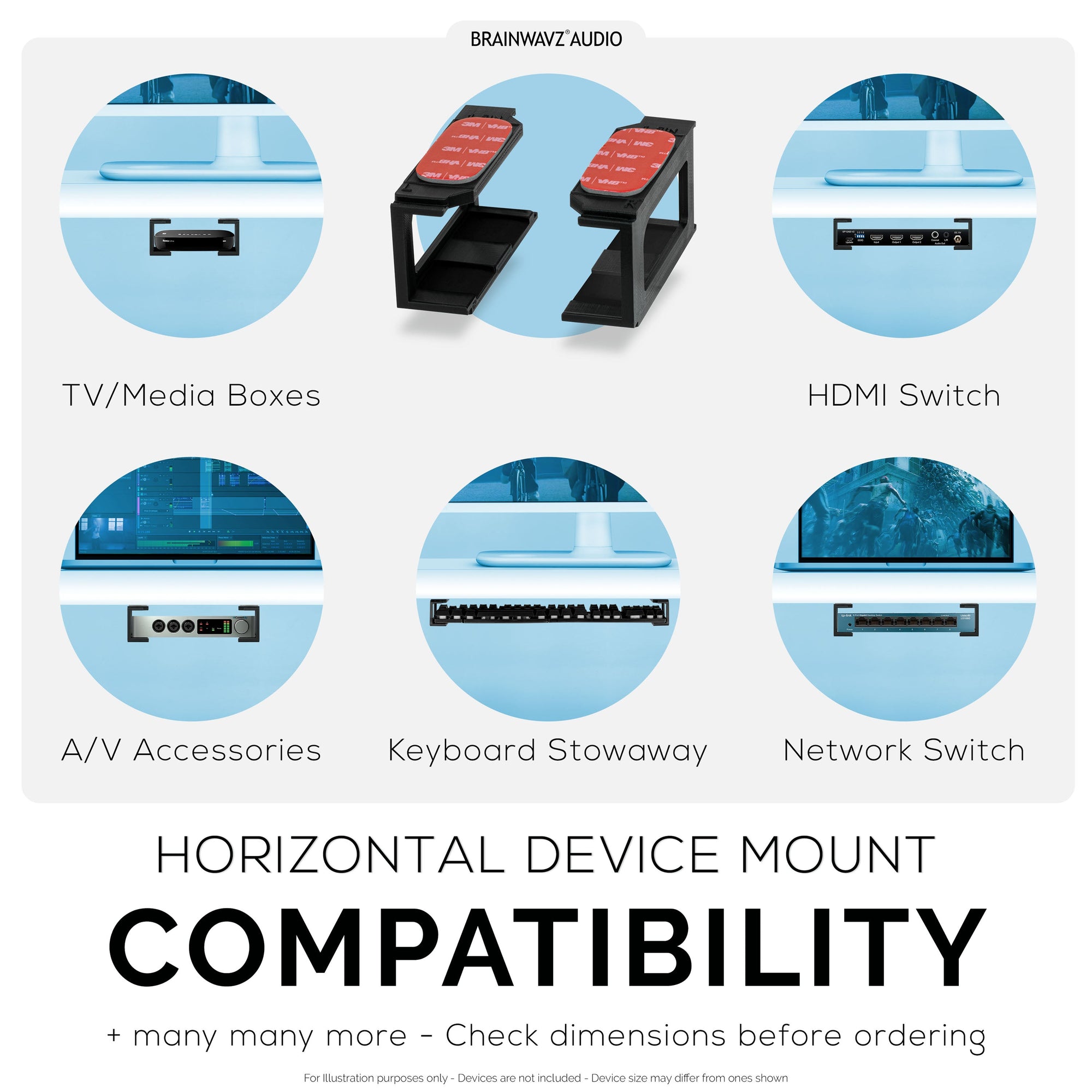 Modular Under Desk Mount Bracket for Keyboards, Routers, Cable Boxes and more