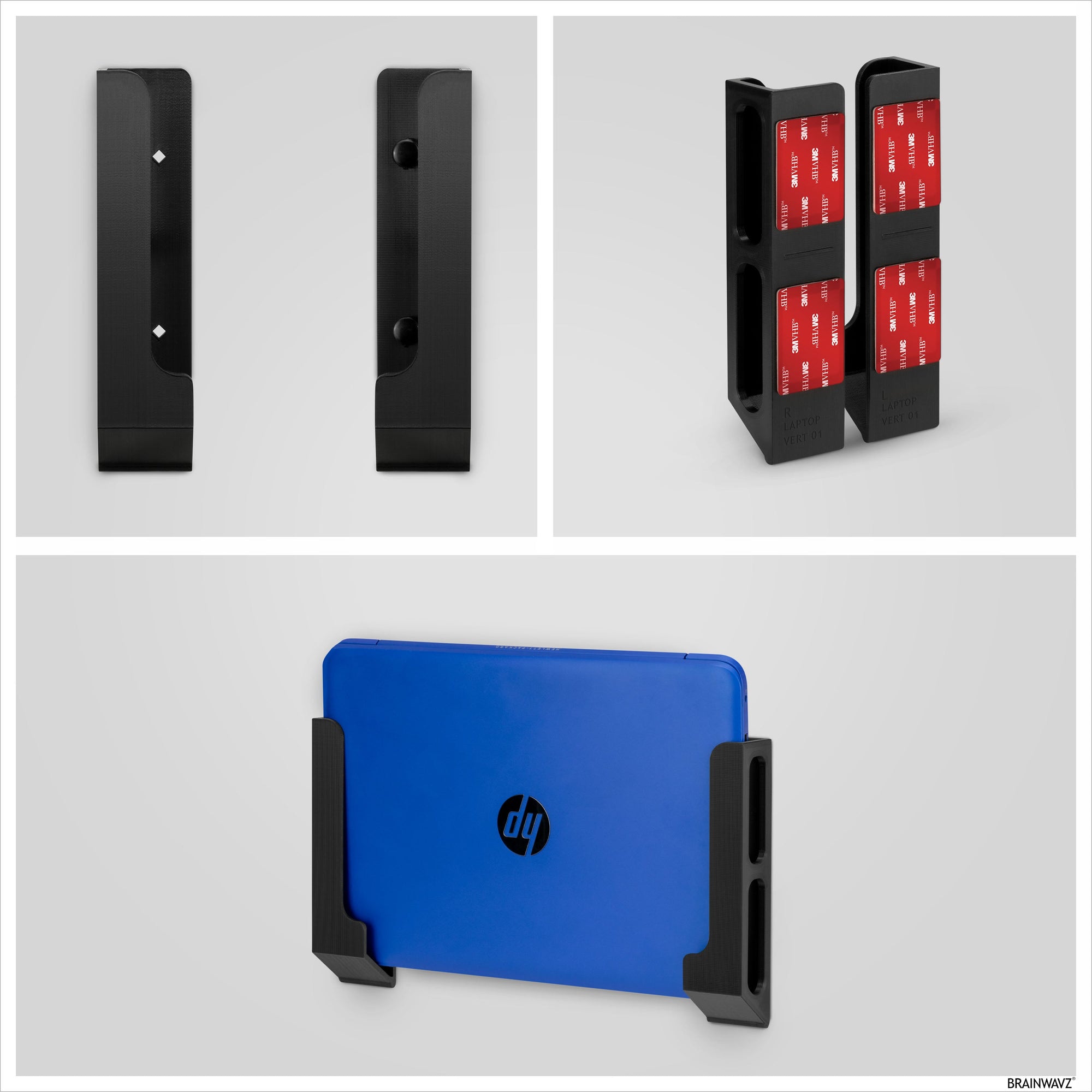 Wall Mount Laptop Holder with Adhesive & Screw In, 1.2" / 31mm, for Macbooks, Surface, Keyboards, Switch, Tablets & More