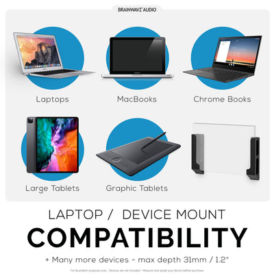 Wall Mount Laptop Holder with Adhesive & Screw In, 1.2" / 31mm, for Macbooks, Surface, Keyboards, Switch, Tablets & More