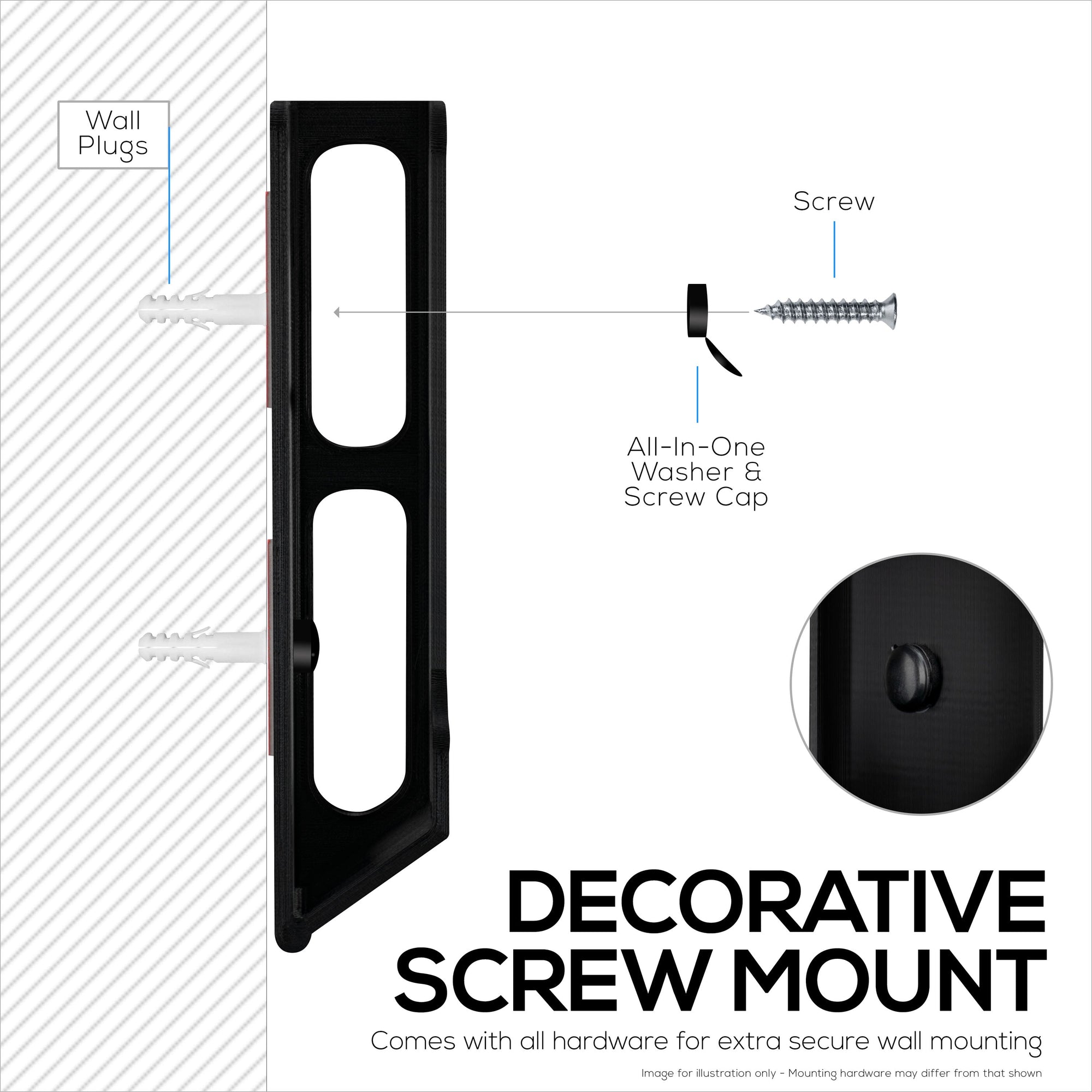 Wall Mount Laptop Holder with Adhesive & Screw In, 1.2" / 31mm, for Macbooks, Surface, Keyboards, Switch, Tablets & More