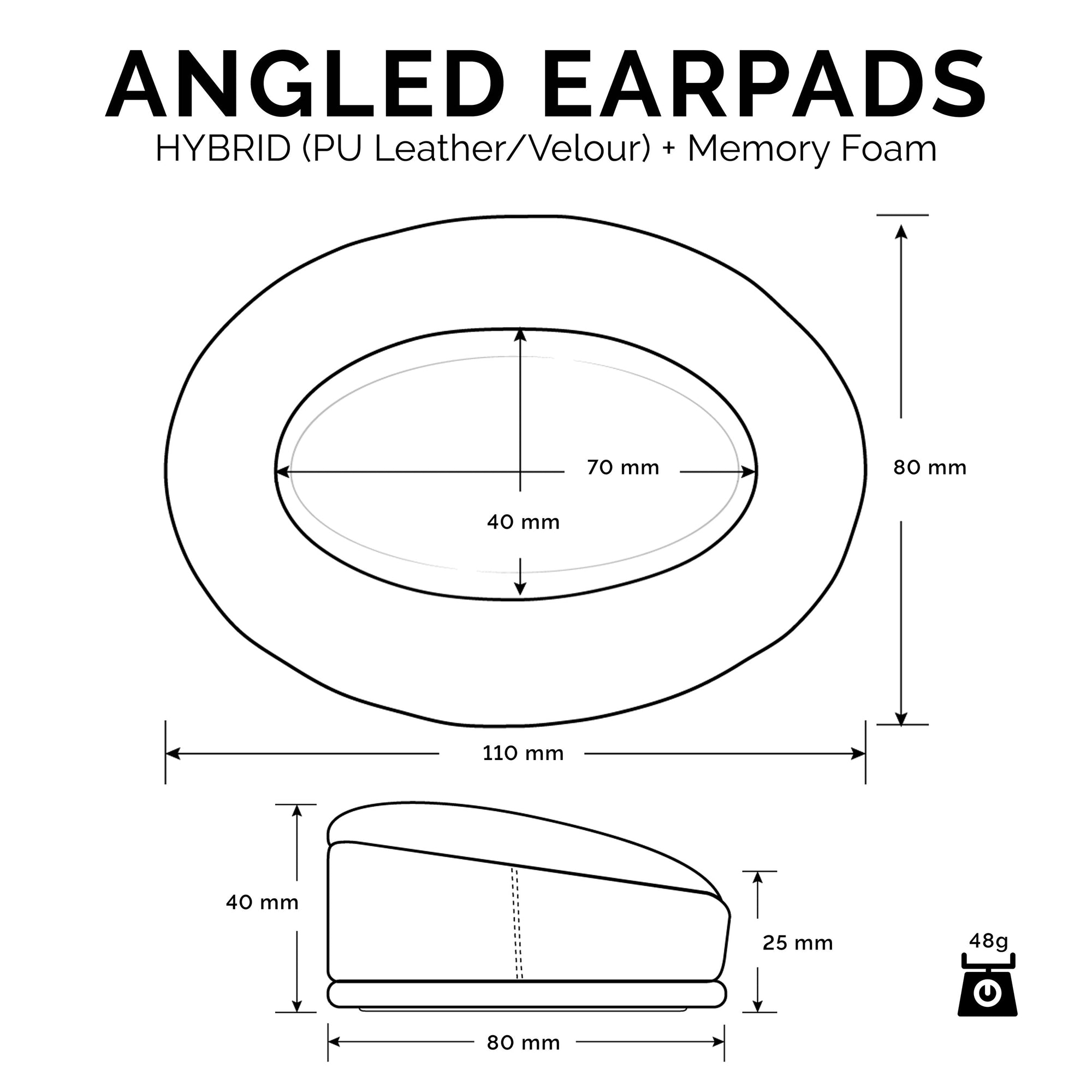 Hybrid Angled Oval Headphone Memory Foam Earpads