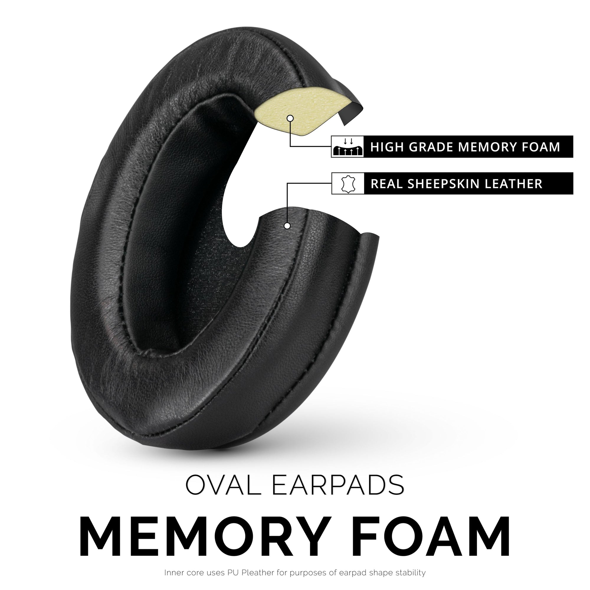Headphone Memory Foam Earpads - Oval  - Sheepskin Leather