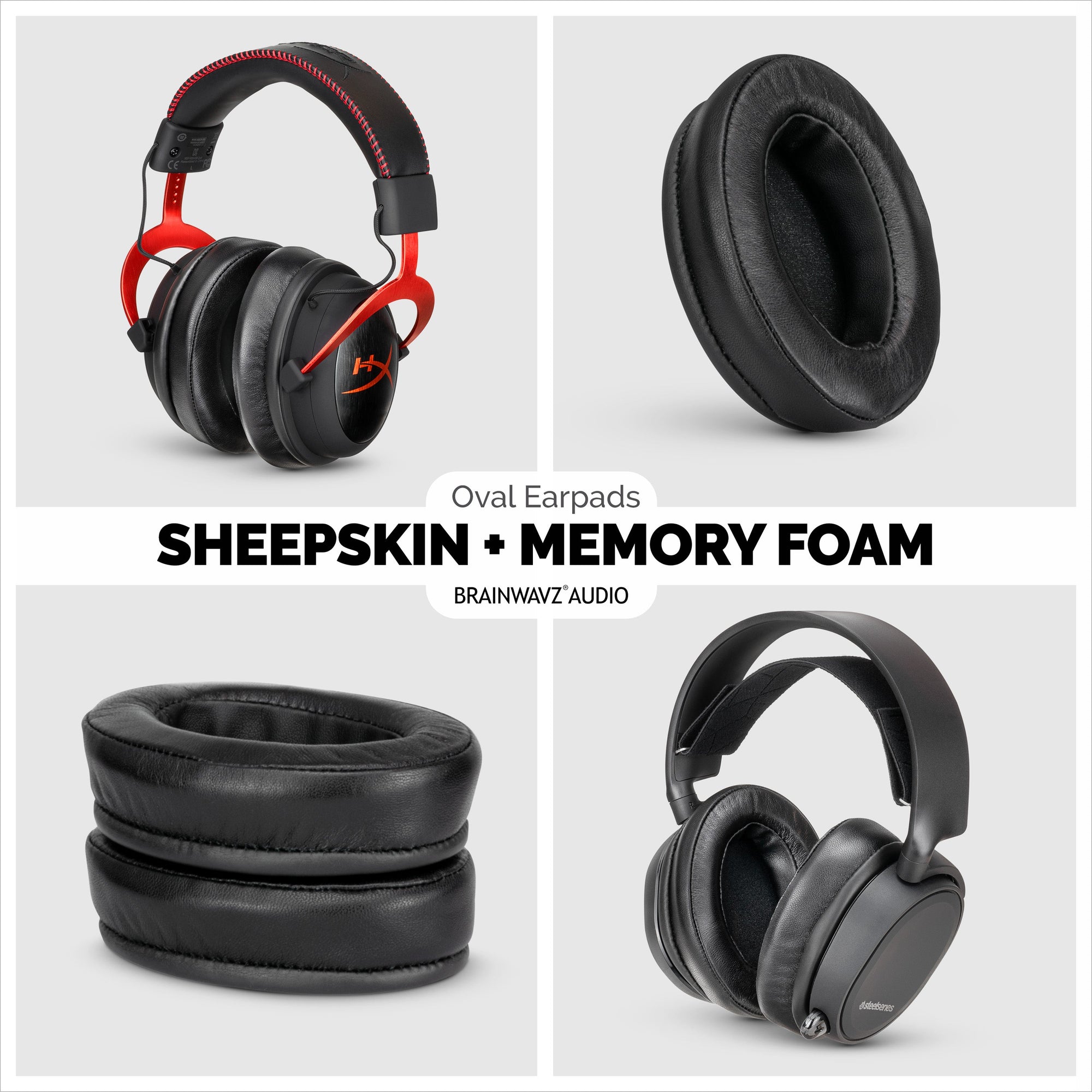 Headphone Memory Foam Earpads - Oval  - Sheepskin Leather