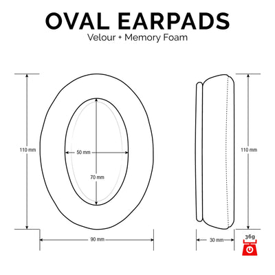 Velour Oval Replacement Earpads - Suitable for many Headphones