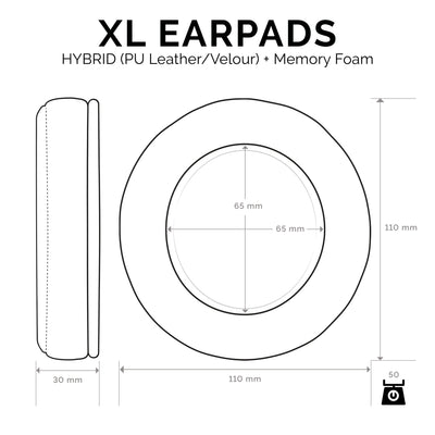 Headphone Memory Foam Earpads - XL Size - Hybrid