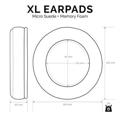 Headphone Memory Foam Earpads - XL Size - Micro Suede