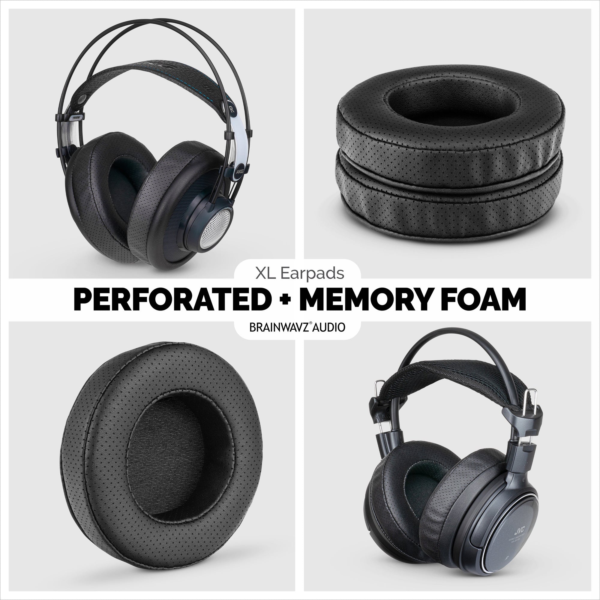 Headphone Memory Foam Earpads - XL Size - Perforated PU Leather