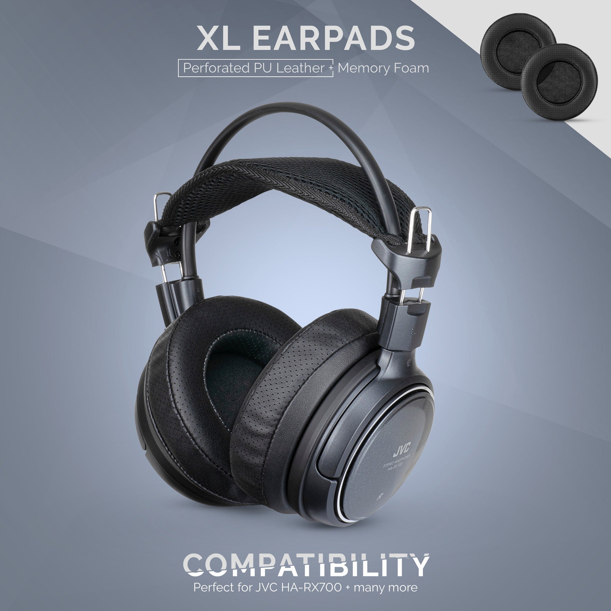 Headphone Memory Foam Earpads - XL Size - Perforated PU Leather