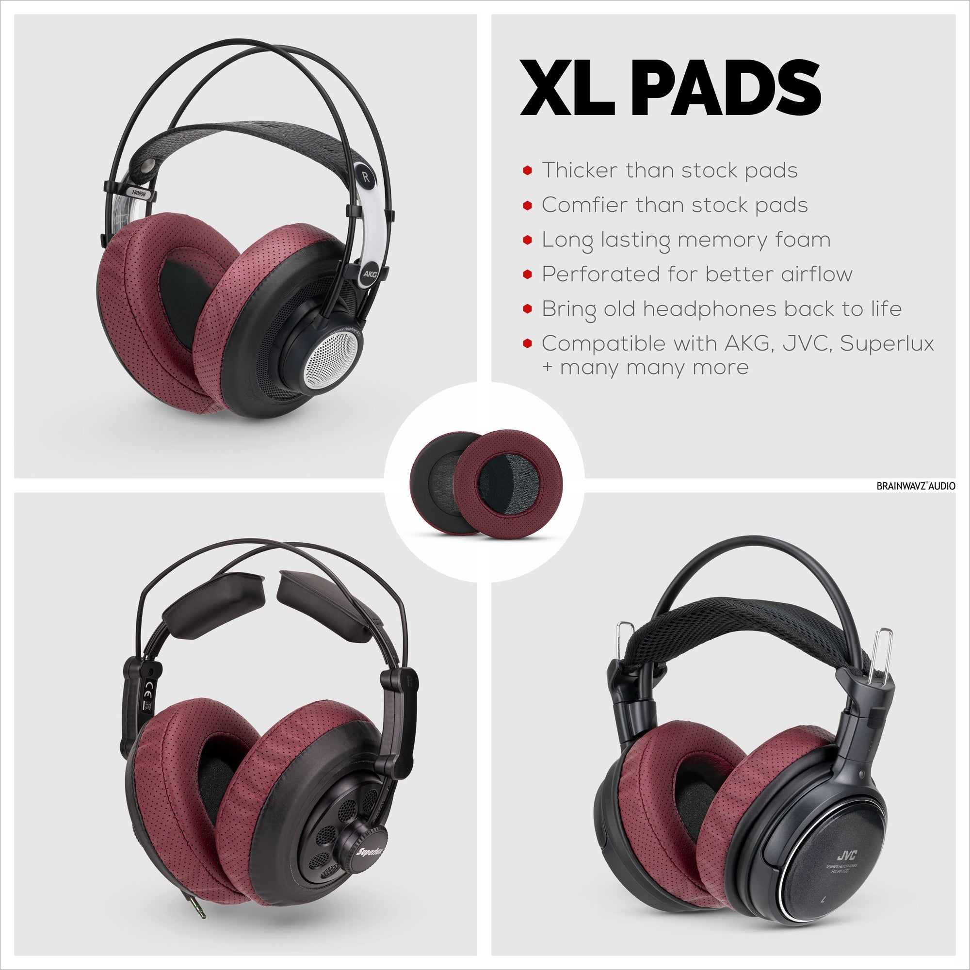 Headphone Memory Foam Earpads - XL Size - Perforated PU Leather