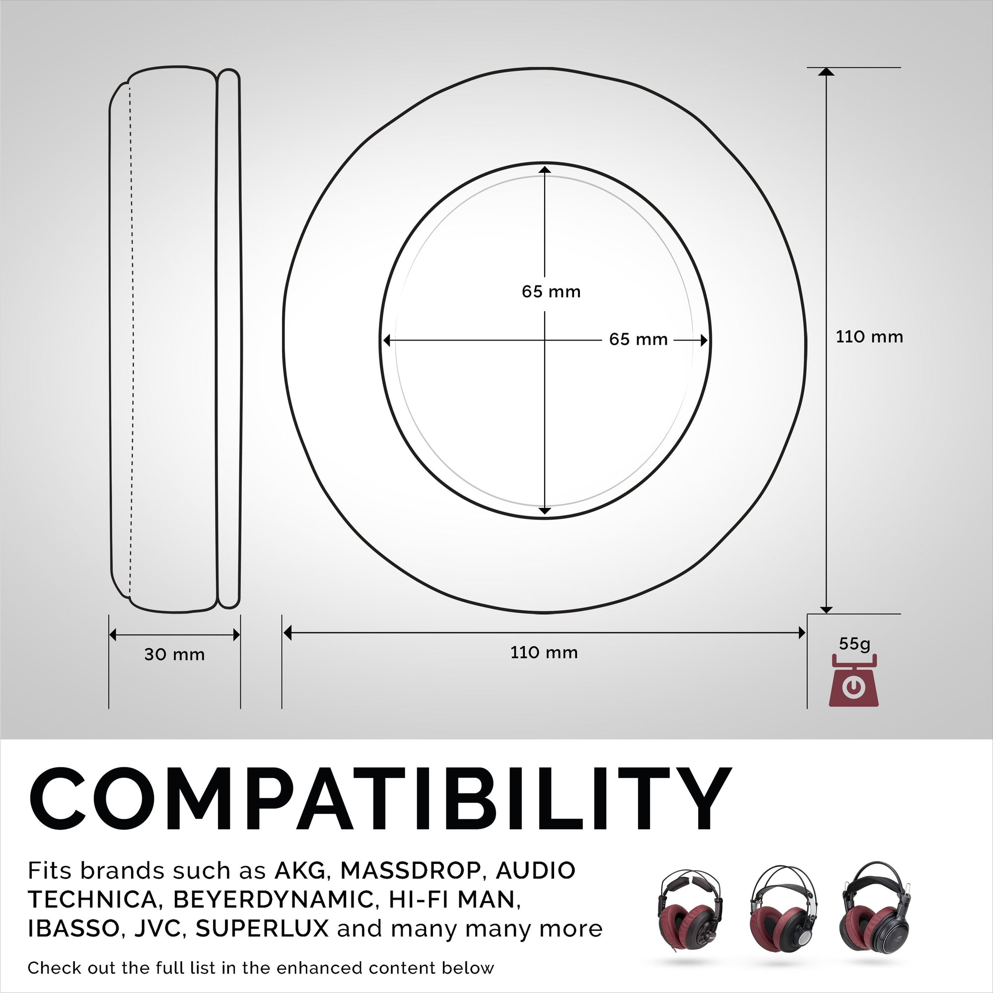 Headphone Memory Foam Earpads - XL Size - Perforated PU Leather