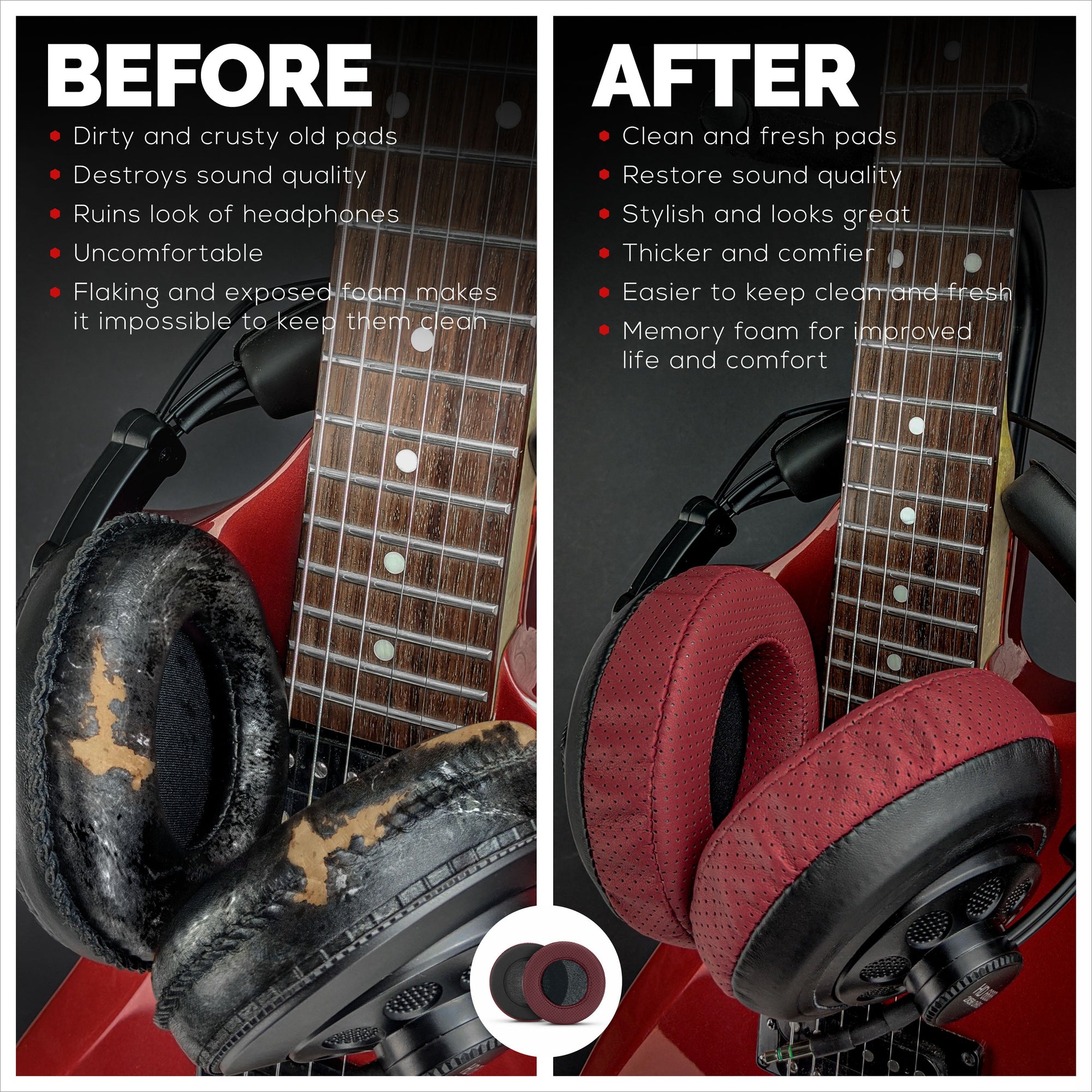 Headphone Memory Foam Earpads - XL Size - Perforated PU Leather