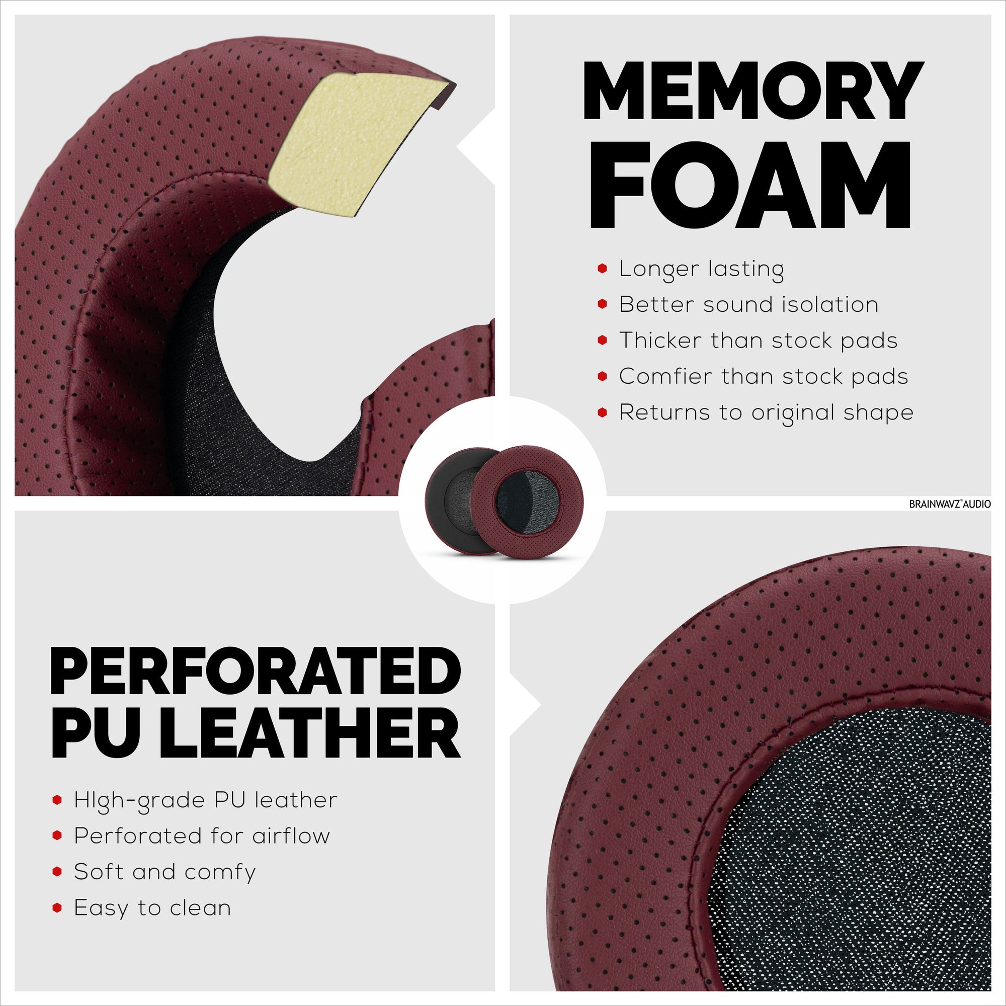 Headphone Memory Foam Earpads - XL Size - Perforated PU Leather