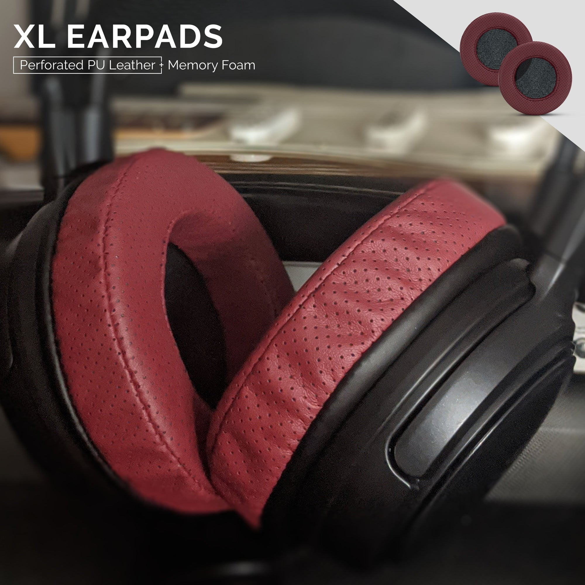 Headphone Memory Foam Earpads - XL Size - Perforated PU Leather