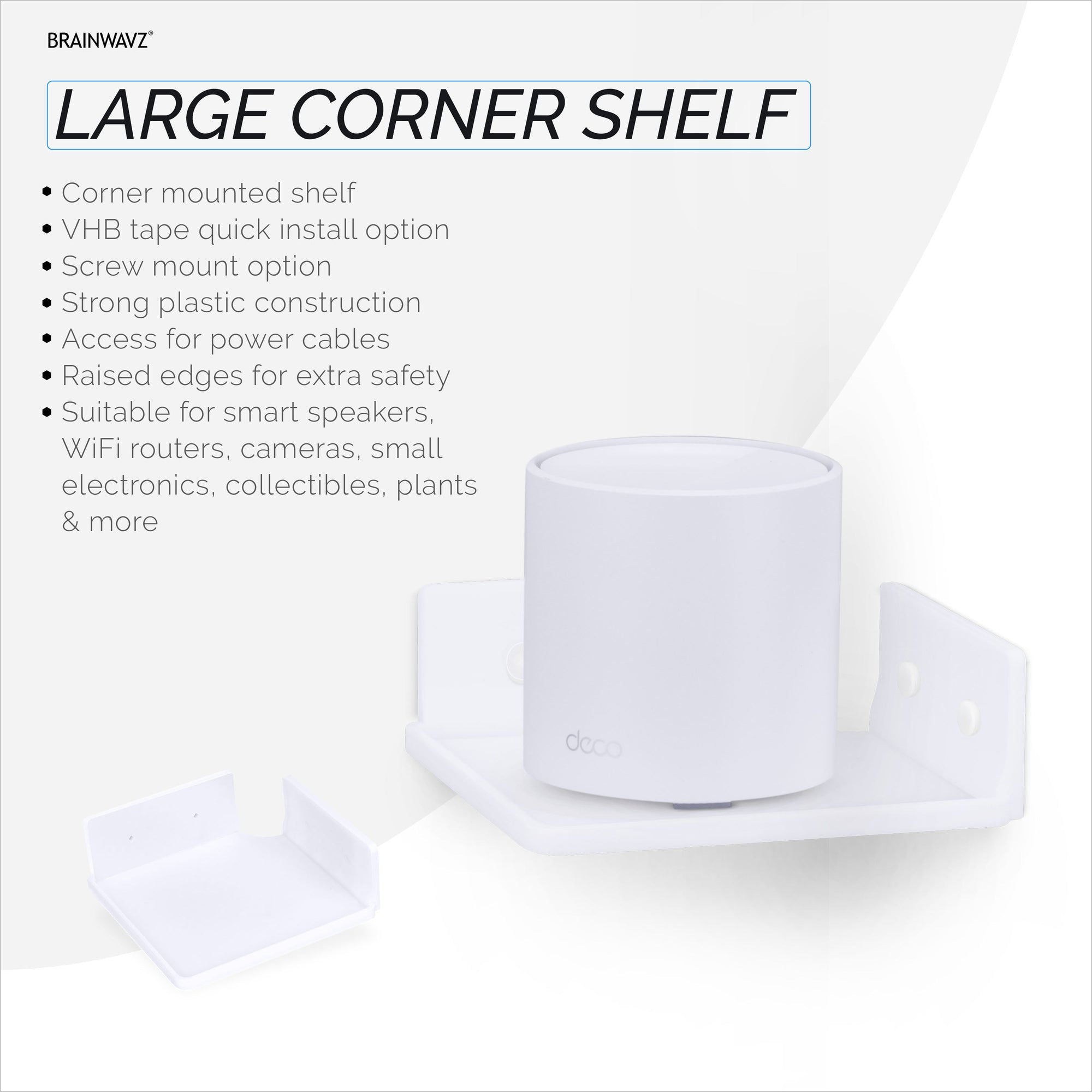6.5" Corner Shelf Mount for Speakers, Cameras, Baby Monitors, Plants, Books Electronics, Collectibles & More, Adhesive & Screw In Floating Shelves