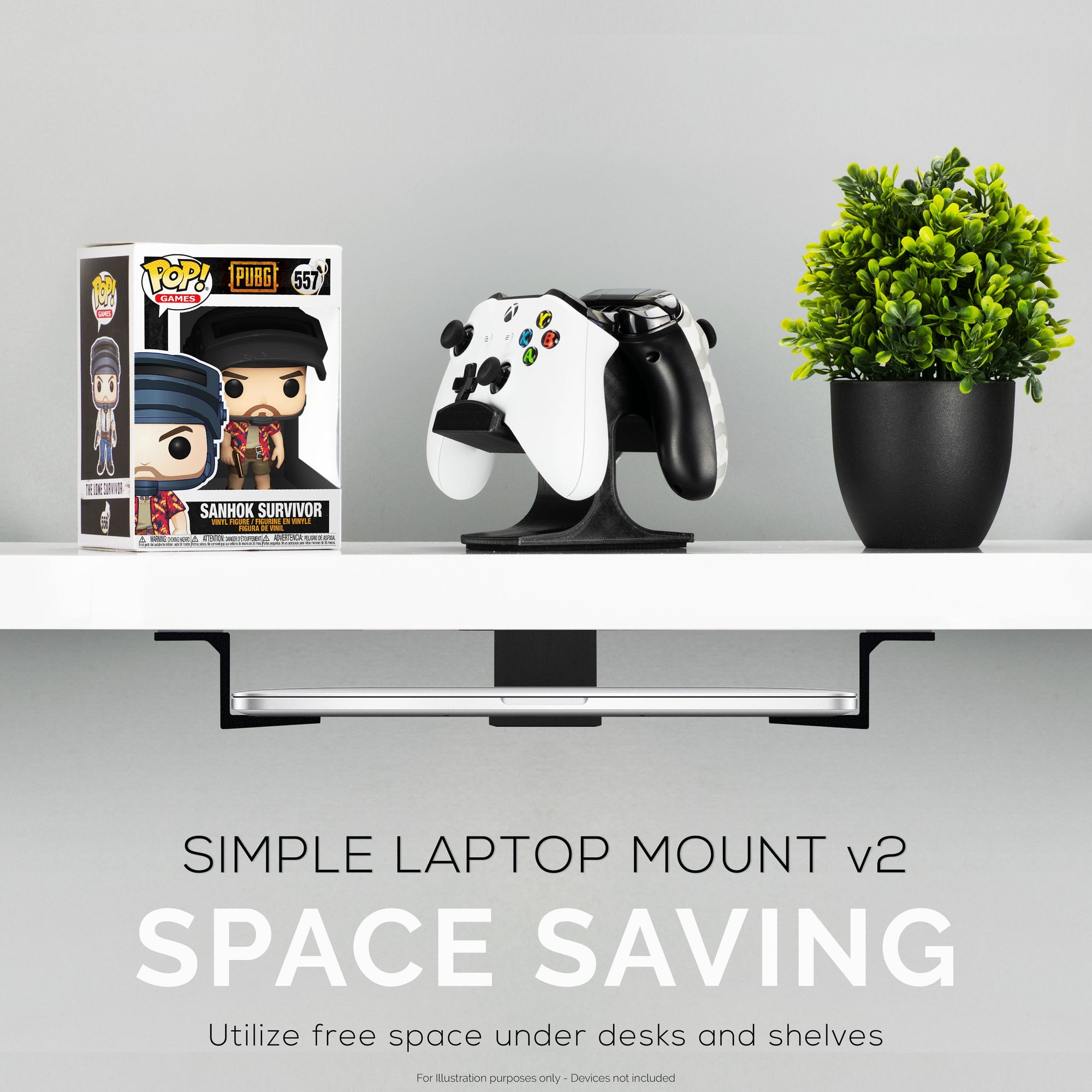 Adhesive Under Desk Laptop Holder Mount, Upto 1.9” / 48mm Thick, For Laptops Macbook Routers Surface iPads Tablets & More