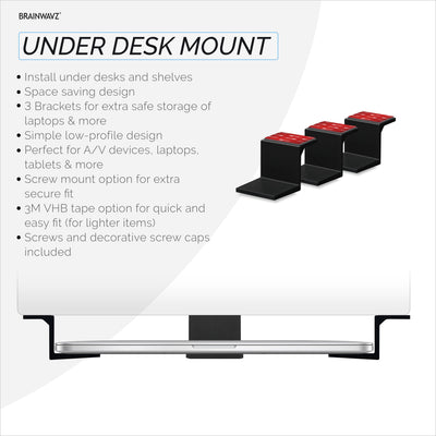 Adhesive Under Desk Laptop Holder Mount, Upto 1.9” / 48mm Thick, For Laptops Macbook Routers Surface iPads Tablets & More