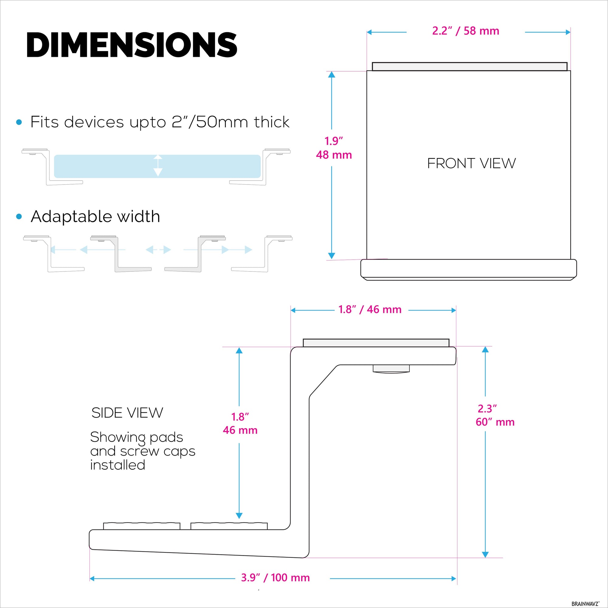 Adhesive Under Desk Laptop Holder Mount, Upto 1.9” / 48mm Thick, For Laptops Macbook Routers Surface iPads Tablets & More