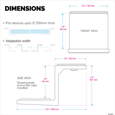 Adhesive Under Desk Laptop Holder Mount, Upto 1.9” / 48mm Thick, For Laptops Macbook Routers Surface iPads Tablets & More