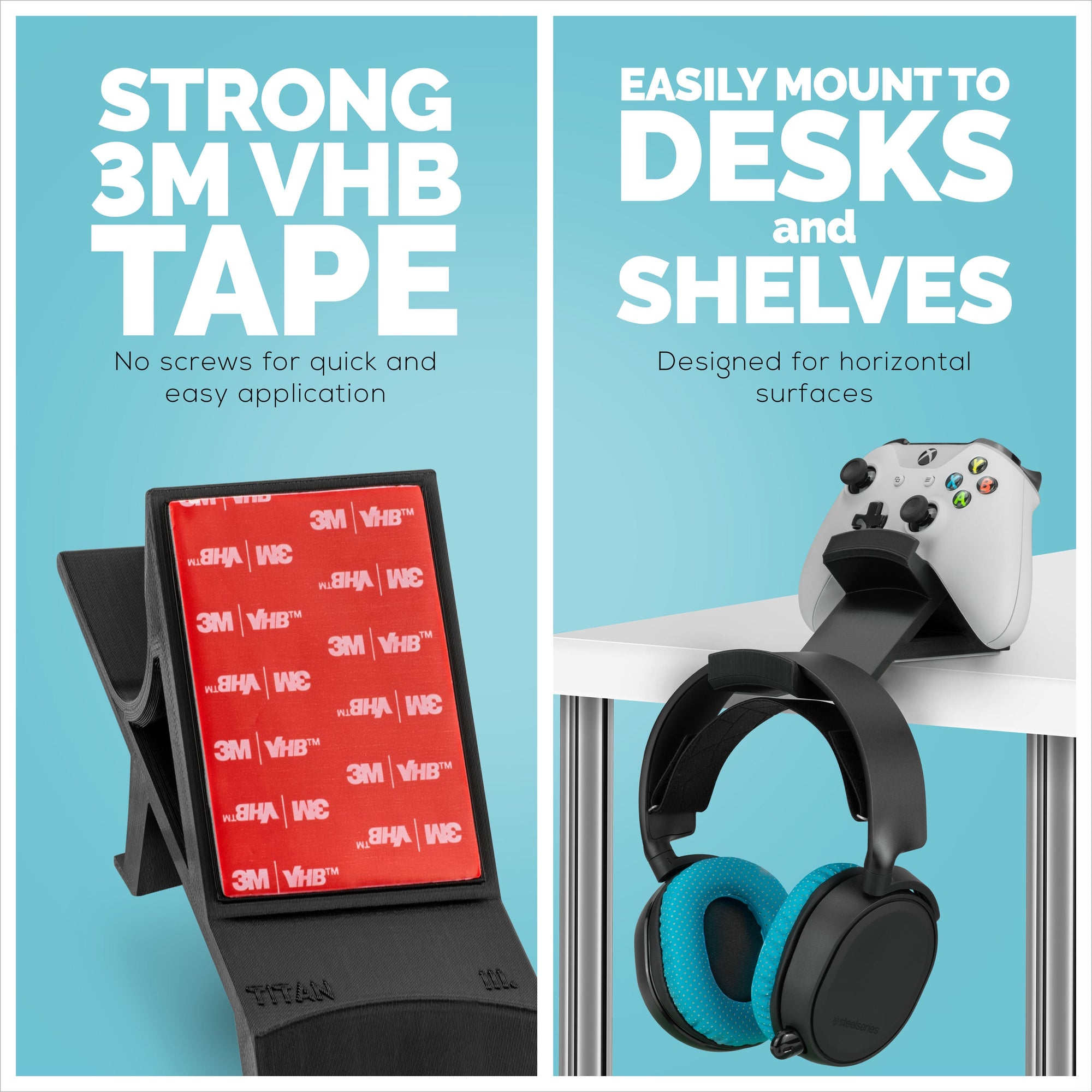 Titan - Desktop Headphone and Game Controller Hanger - Xbox, PS5/PS4, PC Universal Gamepad Holder, No Screws or Mess