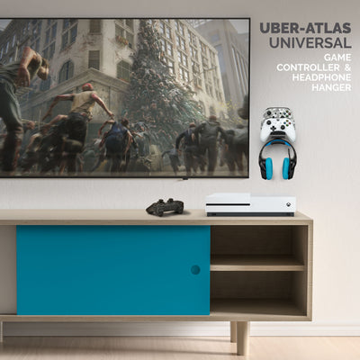 Uber Atlas - Universal Dual Game Controller and Headphone Hanger - Easy to Install, No Screws & Mess
