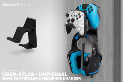 Uber Atlas - Universal Dual Game Controller and Headphone Hanger - Easy to Install, No Screws & Mess