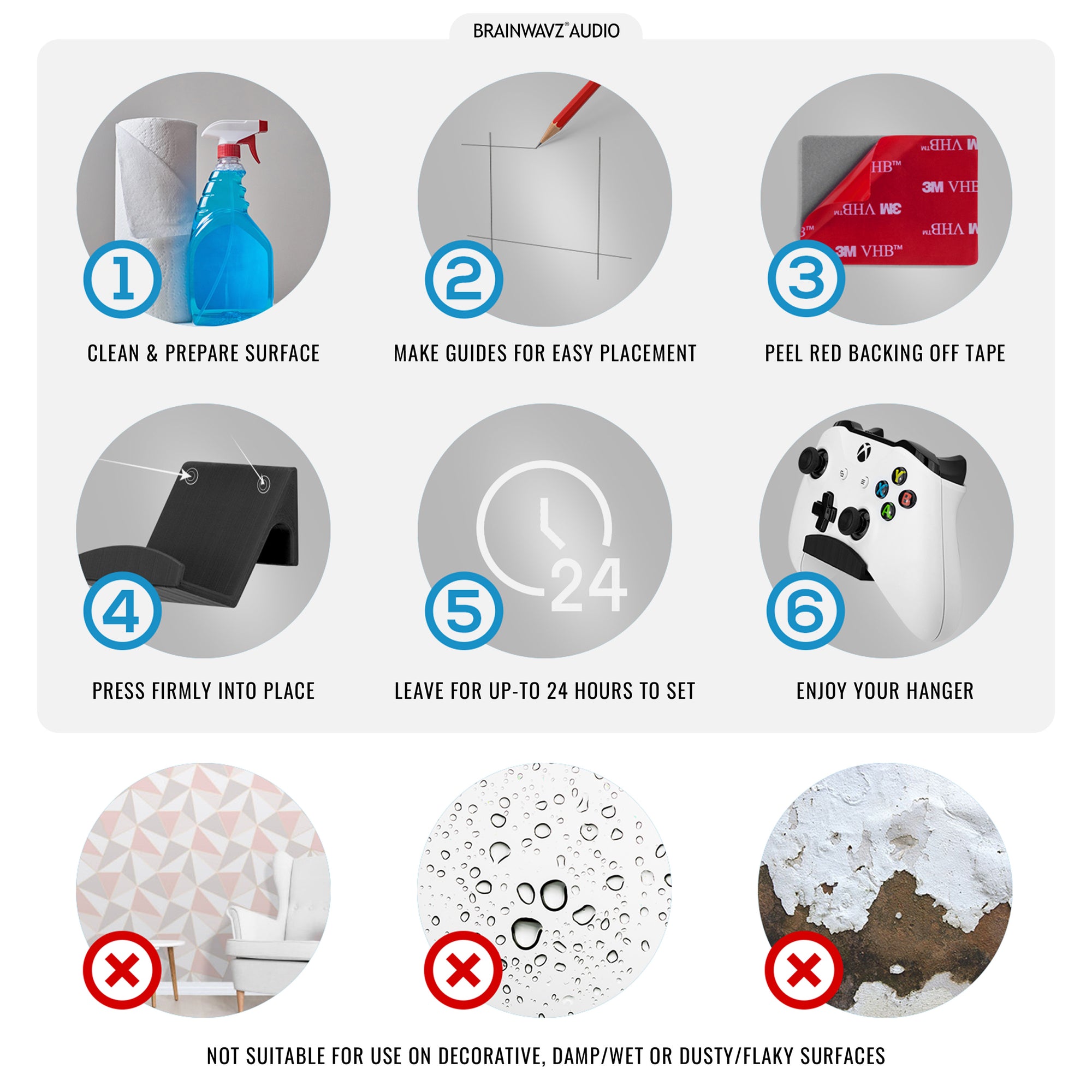 Brainwavz XBox & Universal Game Controller Wall Mountable Hanger - 2 Pack