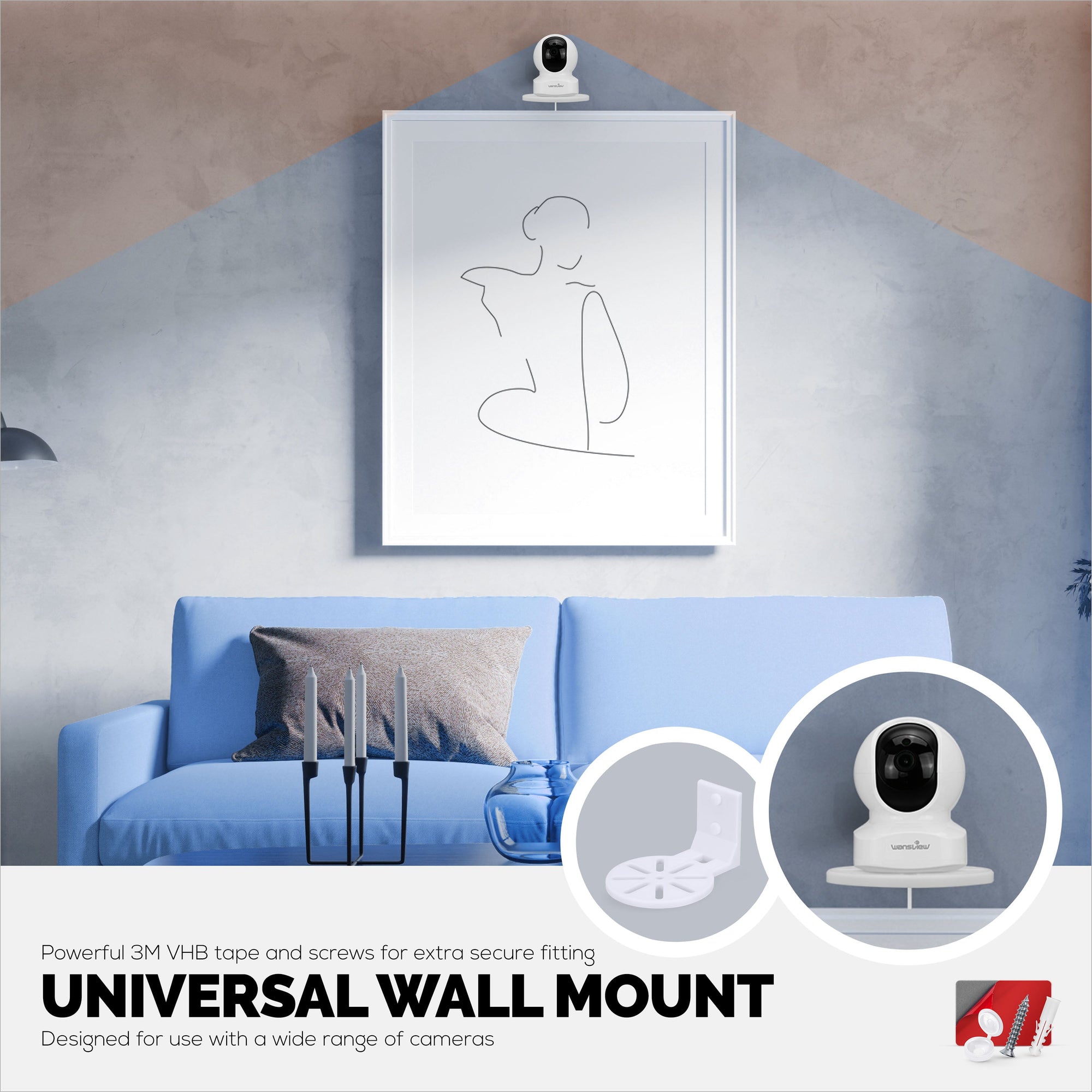 Adhesive Baby Monitor & Security Camera Wall Mount Holder Shelf for Eufy, Wyze, Nanit, Infant Optics, Blink, TP Link, Kasa, Ring & More, Easy To Install Security Bracket (W06)