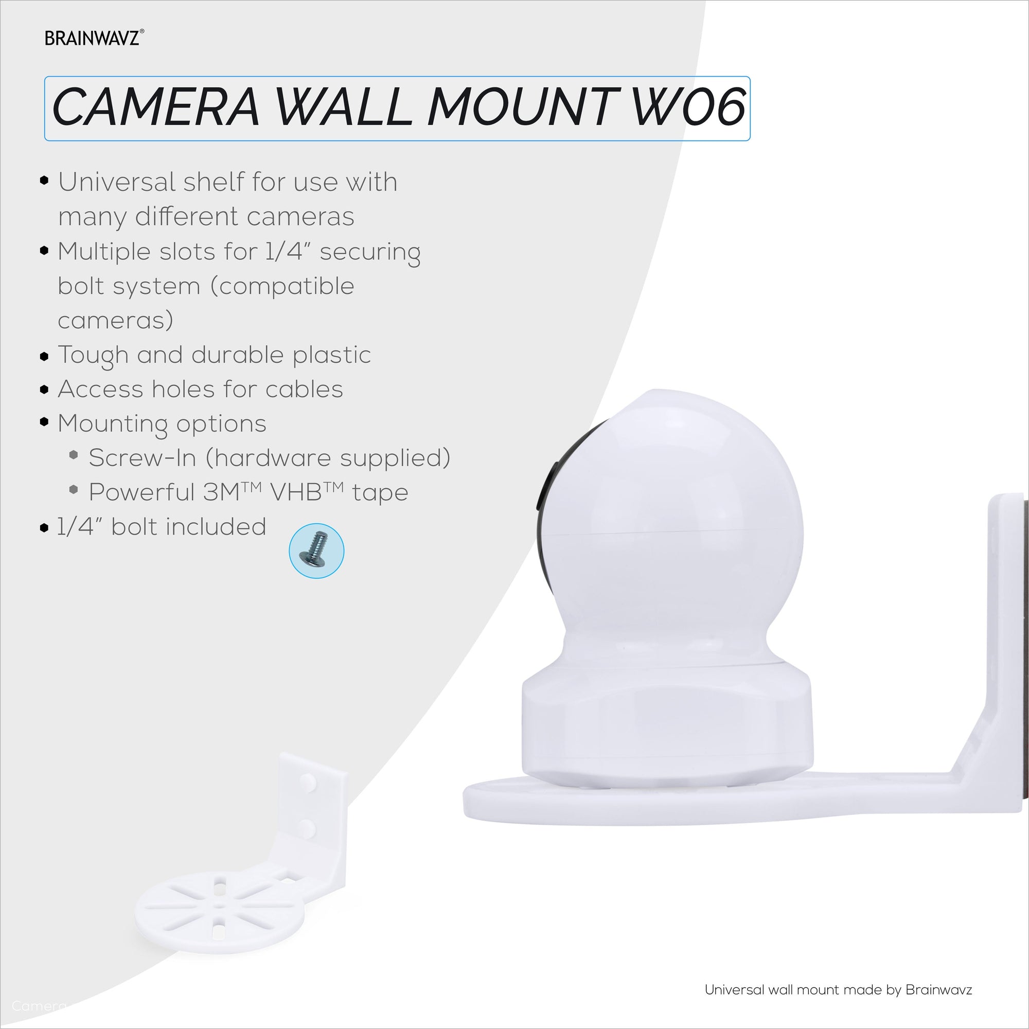 Adhesive Baby Monitor & Security Camera Wall Mount Holder Shelf for Eufy, Wyze, Nanit, Infant Optics, Blink, TP Link, Kasa, Ring & More, Easy To Install Security Bracket (W06)