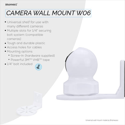 Adhesive Baby Monitor & Security Camera Wall Mount Holder Shelf for Eufy, Wyze, Nanit, Infant Optics, Blink, TP Link, Kasa, Ring & More, Easy To Install Security Bracket (W06)