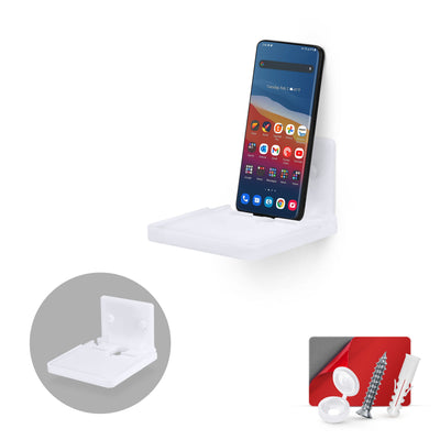 4" Small Floating Shelf with Tablet & Phone Wall Mount Holder for Bedside, Kitchen, Bathroom, Speakers, Cameras & Decor Adhesive & Screw-In