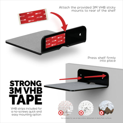 (2 Pack) 4" Small Floating Shelf Bluetooth Speaker Stand, Adhesive & Screw Wall Mount, Anti Slip, for Cameras, Baby Monitors, Webcam, Router & More